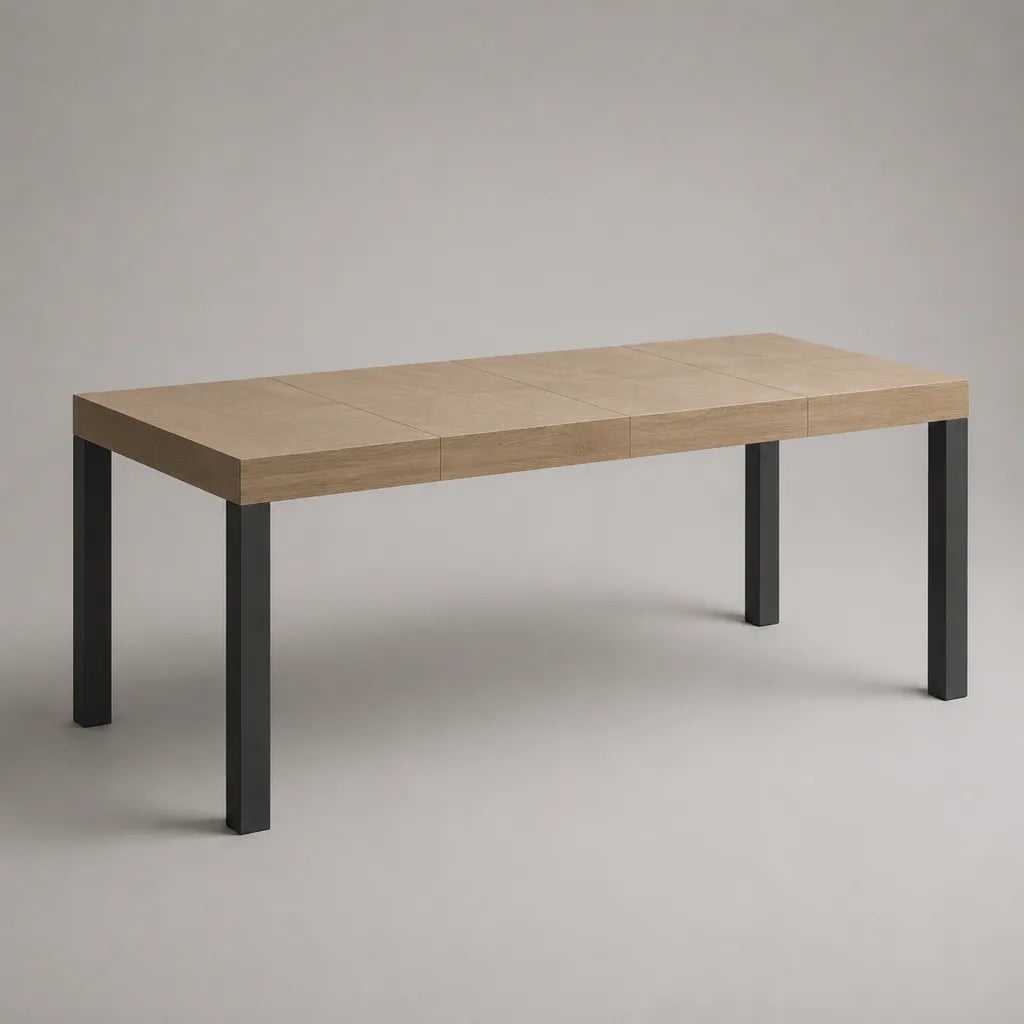 Rechteckiger Esstisch aus MDF und Stahl, 180 x 90 x 75 cm, Hellbraun/Schwarz