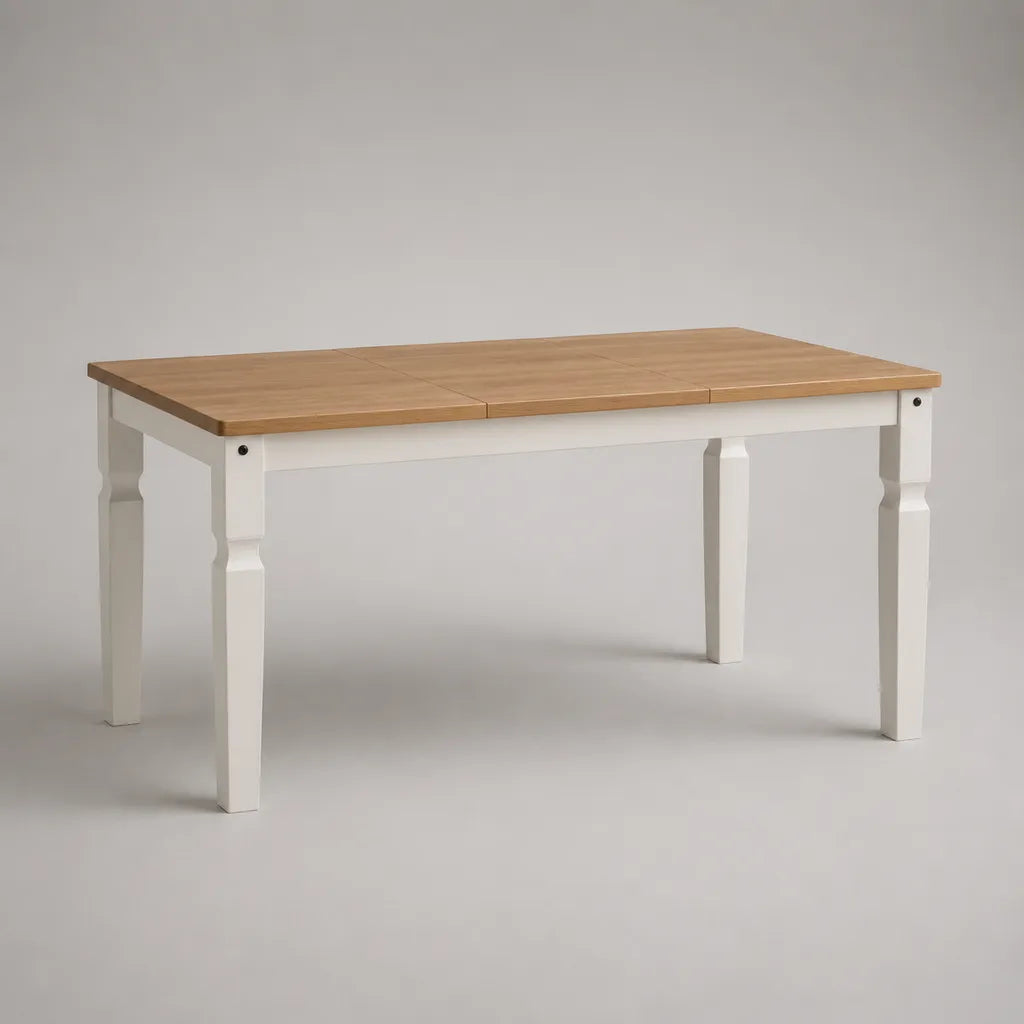 Ausziehbarer Esstisch aus Kautschukholz und MDF, rechteckig, Eichefarben/Weiß, 120–160 × 80 × 75 cm