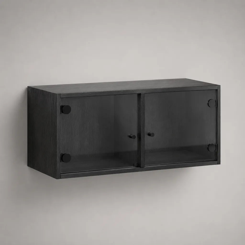 Wandschrank aus MDF mit 2 Glastüren, Schwarz/Rauchgrau, 80 × 30 × 35 cm