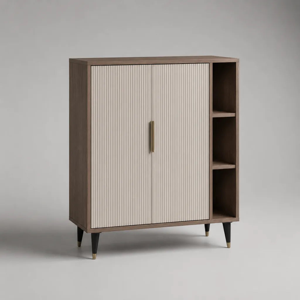 Sideboard aus MDF und Spanplatte mit 2 Türen und 3 offenen Fächern, Braun und Beige, 100 × 40 × 120 cm