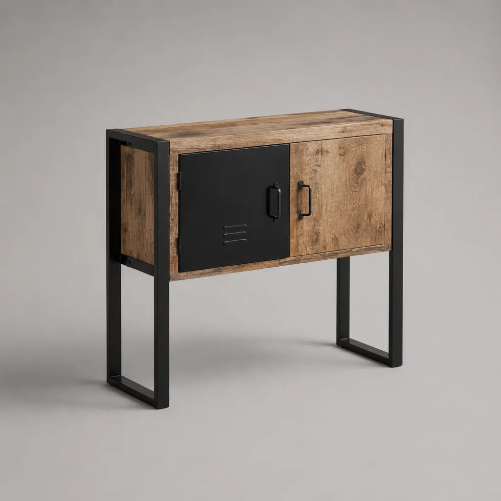 Konsolenschrank Sideboard aus melaminbeschichteter Spanplatte und pulverbeschichtetem Stahl, Braun/Schwarz, 100 × 35 × 80 cm