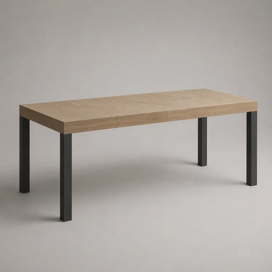 Rechteckiger Esstisch aus MDF und Stahl, 180 x 90 x 75 cm, Hellbraun/Schwarz