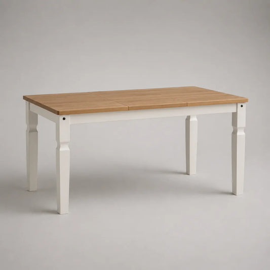 Ausziehbarer Esstisch aus Kautschukholz und MDF, rechteckig, Eichefarben/Weiß, 120–160 × 80 × 75 cm