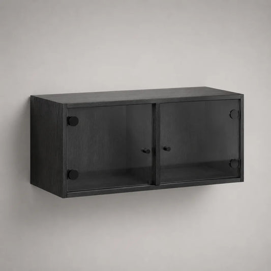 Wandschrank aus MDF mit 2 Glastüren, Schwarz/Rauchgrau, 80 × 30 × 35 cm