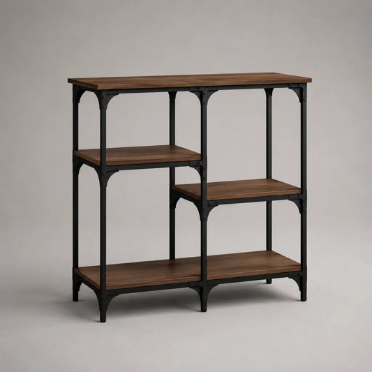 Konsolentisch mit 4 Ablageebenen aus MDF und Stahl, Braun/Schwarz, 100 × 35 × 90 cm